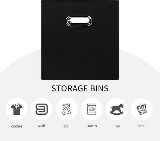 Black Fabric Storage Bins Cube ,11x11x11 Fabric Cubby Organizer Baskets with Handle, Foldable Basket for Closet or Collapsible Storage Box Set of 4 (Black )