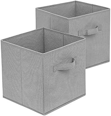 Basics Fabric Clothing Storage Bins - 10.6" x 10.6" x 11" - 2 Pack - Collapsible Storage Cubes Organizer with Handles, Linen Foldable Storage Baskets Cloth Box Containers, Closet Organizers