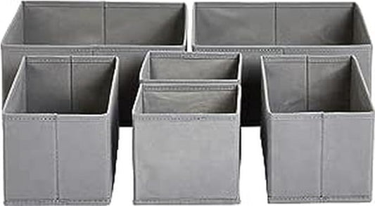 Cloth Drawer Storage Organizer Boxes for Socks, Underwear and Baby Items, Set of 6, Gray