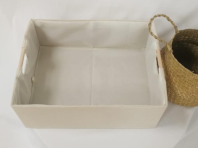 Storage Bin for Shelves Rectangle Closet Baskets Foldable Box with Handles Beige Shelf Baskets Toy Boxes for Home Office Car Dormroom