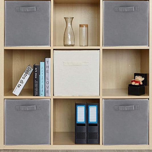 Basics Fabric Clothing Storage Bins - 10.6" x 10.6" x 11" - 2 Pack - Collapsible Storage Cubes Organizer with Handles, Linen Foldable Storage Baskets Cloth Box Containers, Closet Organizers