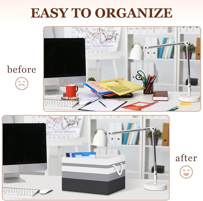 Storage Bin,Collapsible Storage Basket for Organizing,Large Storage Boxes with Rope Handles,Storage Containers,Clothes Organizer,Gradient Grey,Pack of 3