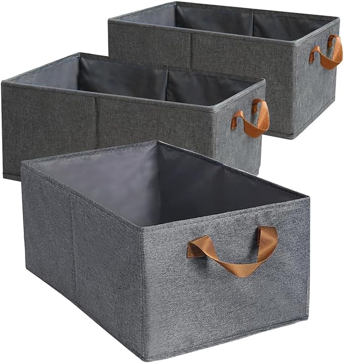 Pack of 3 Large Capacity Storage Bins Closet Organizer Sturdy Foldable Fabric Storage Boxes for Organizing Clothing,Sheets,Toys,Shelves Basket Storage Bin With Handles