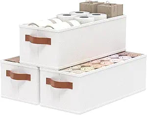 Wardrobe Storage Boxes, Fabric Foldable Bins, Cube Baskets With Handles, Collapsible Organiser For Bedrooms, Living Rooms, Shelves, White, 15 x 6.1 x 5.1 inch, 3-Pack