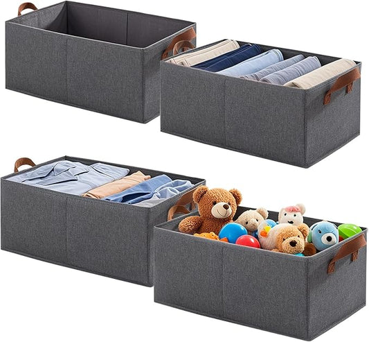 4 Pack Storage Bins, Foldable Storage Baskets for Shelves, Large Fabric Closet Organizers with Handles for Clothing, Toys, Books, Shelves