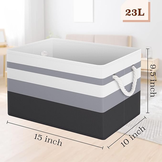 Storage Bin,Collapsible Storage Basket for Organizing,Large Storage Boxes with Rope Handles,Storage Containers,Clothes Organizer,Gradient Grey,Pack of 3