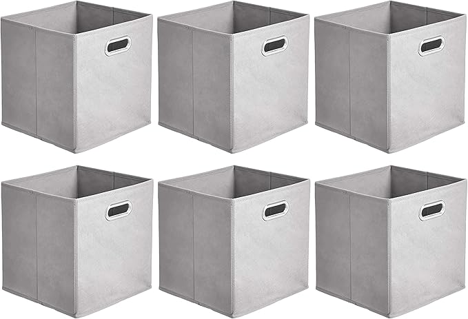 Collapsible Cube Storage Organizer Bins, 6-Pack, 10.5 x 10.5 x 11 inches, Light Grey