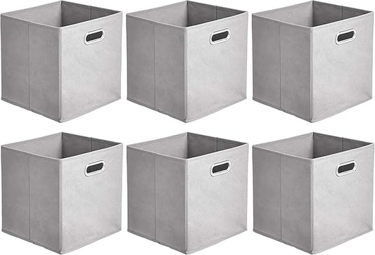 Collapsible Cube Storage Organizer Bins, 6-Pack, 10.5 x 10.5 x 11 inches, Light Grey